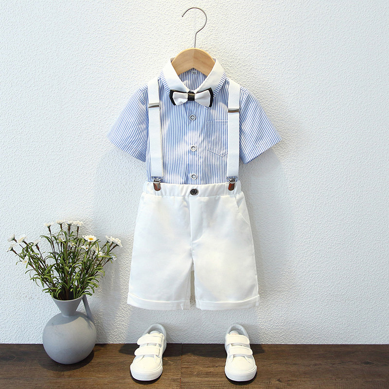 Children's suit boy British wind summer host short sleeve flower birthday dress performing baby suit