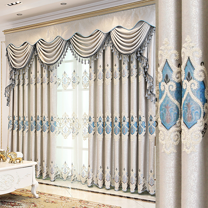 Living room curtains finished high-end atmospheric European luxury luxury bedroom floor-to-ceiling window hook track embroidery curtains