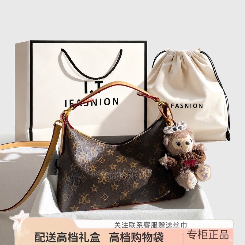 It Counter Genuine Vintage Light Luxury Coffee-Colored Large-Capacity Boston Bag 2026 New Single-Shoulder Printed Underarm Bag It Counter Genuine Vintage Light Luxury Coffee-Colored Large-Capacity Boston Bag 2026 New Single-Shoulder Printed Underarm Bag