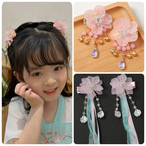Детская заколка для волос с кисточками, детское ханьфу для принцессы, аксессуар для волос, в цветочек