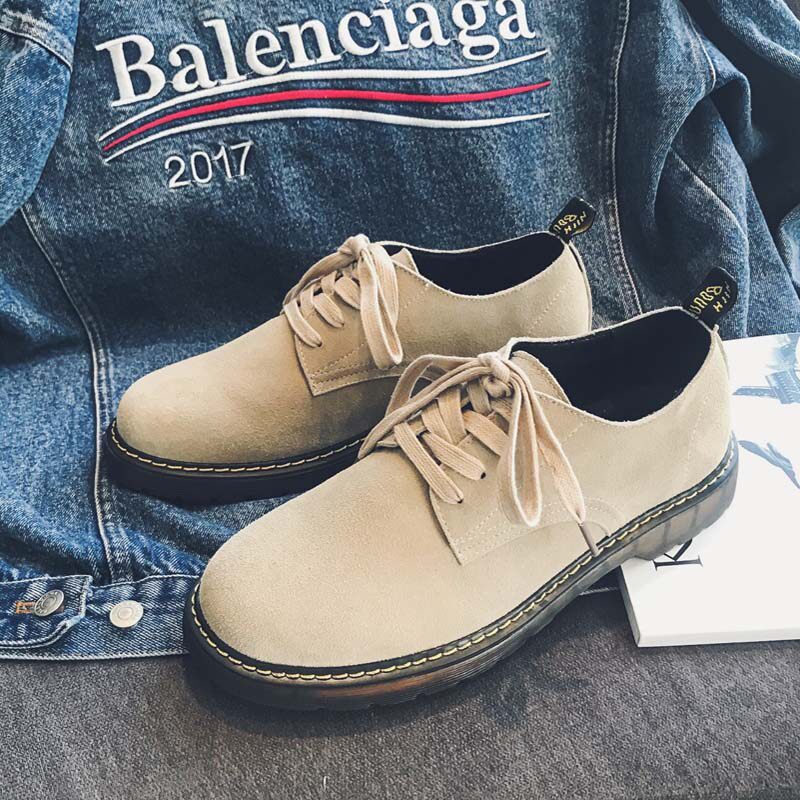 Summer beef tendon bottom Martin boots men's low-top breathable big head casual leather shoes British style leather suede work shoes