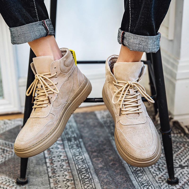 Spring and Autumn Net Red Martin Boots Men's Tall Plate Shoes Tooling Gao Bang Shoes Retro Short Boots Leather Thick Sole Mid-tube Tide Shoes