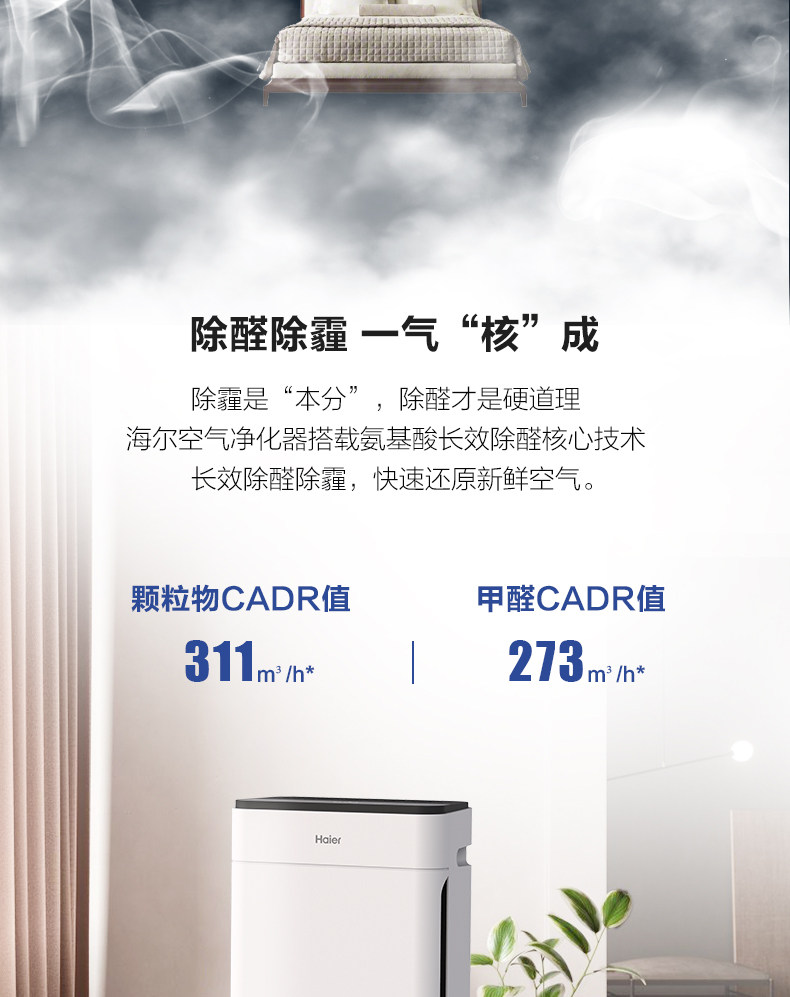 海尔 P4级 空气净化器 氨基酸除醛 CADR值273m³/h 图3