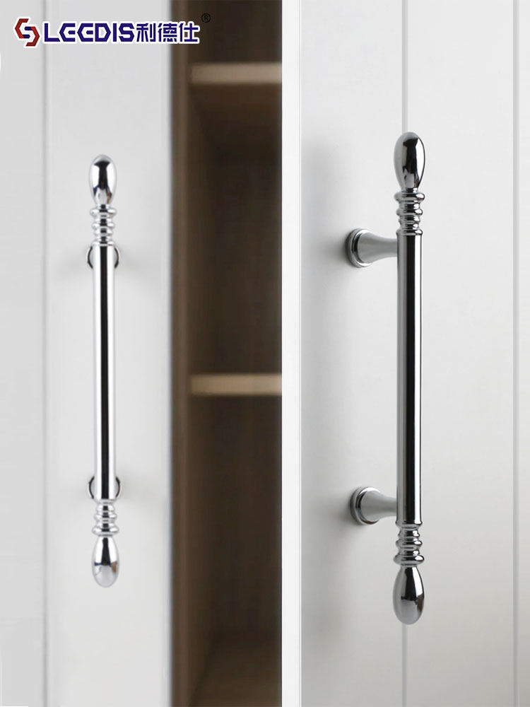 French-Style Shiny Silver Brass Cabinet Door Drawer Handle, Modern Minimalist Light Luxury Cream Style Cabinet Wardrobe Door Handle