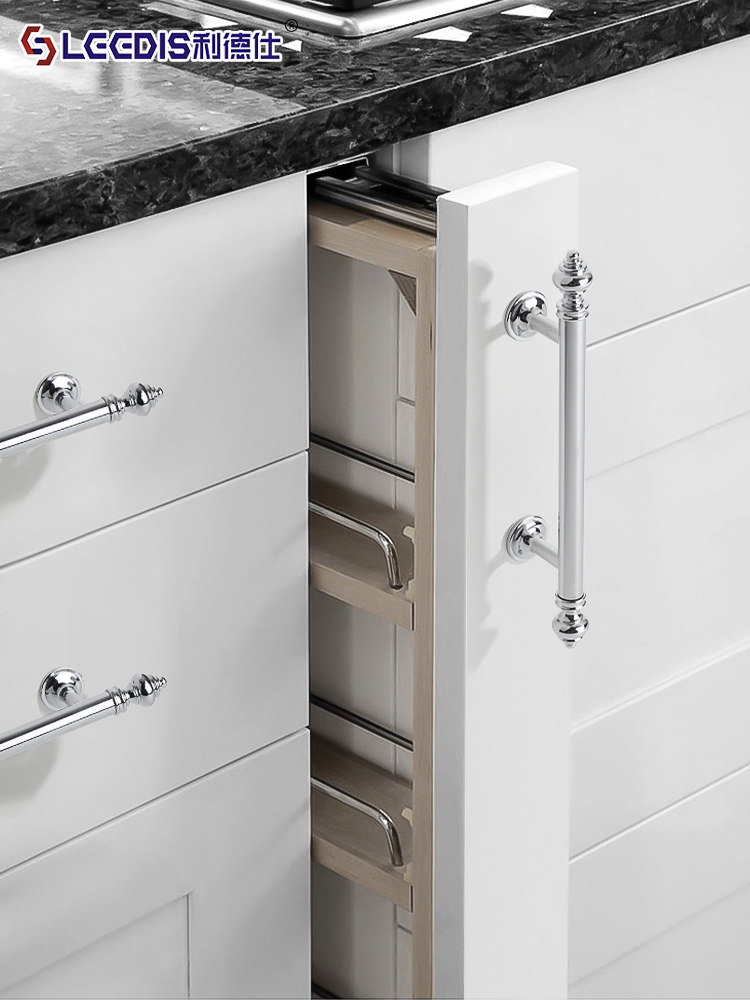 French-Style Chrome-Plated Cream-Colored Brass Cabinet Door Wardrobe Handle, Modern Minimalist Light Luxury Silver Cabinet Drawer Door Handle