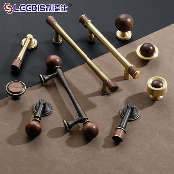 New Chinese-Style Vintage Walnut Brass Cabinet Door Handle, Antique Bronze Round Ball Cabinet Wardrobe Drawer Knob