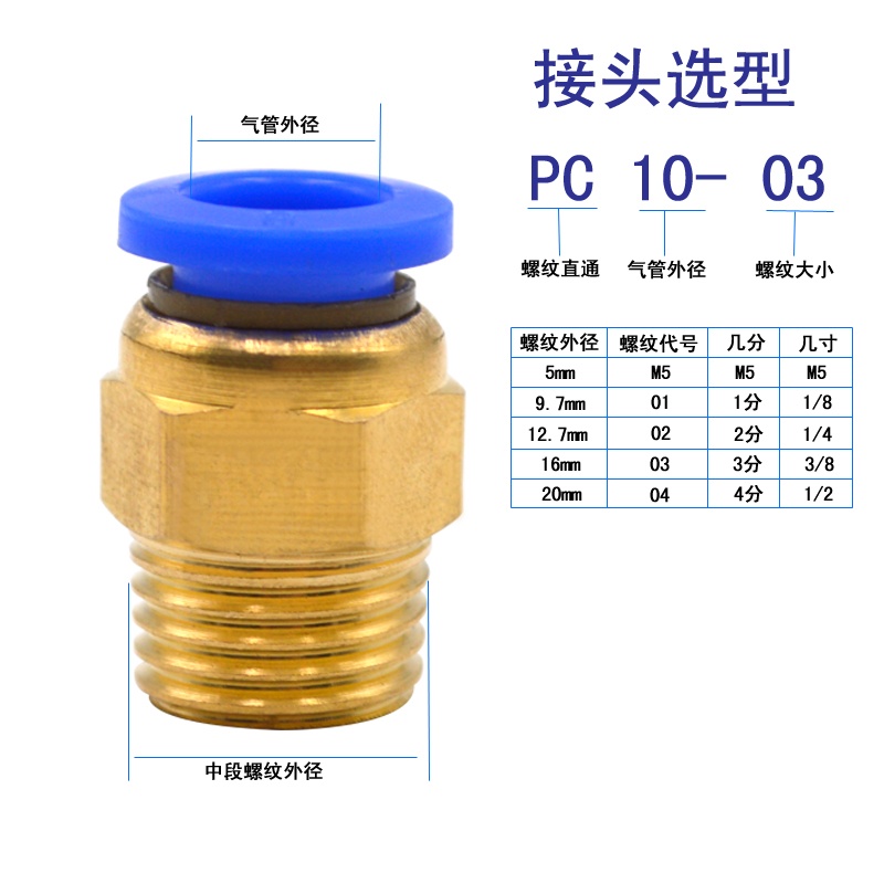 Pneumatic air pipe quick quick connector PC8-02 PC6-01 PC10-02 PC10-03 PC12-04