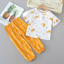 Childrens pajamas Summer boys thin girls baby boys cotton silk cotton cotton suit artificial cotton air conditioning home clothes