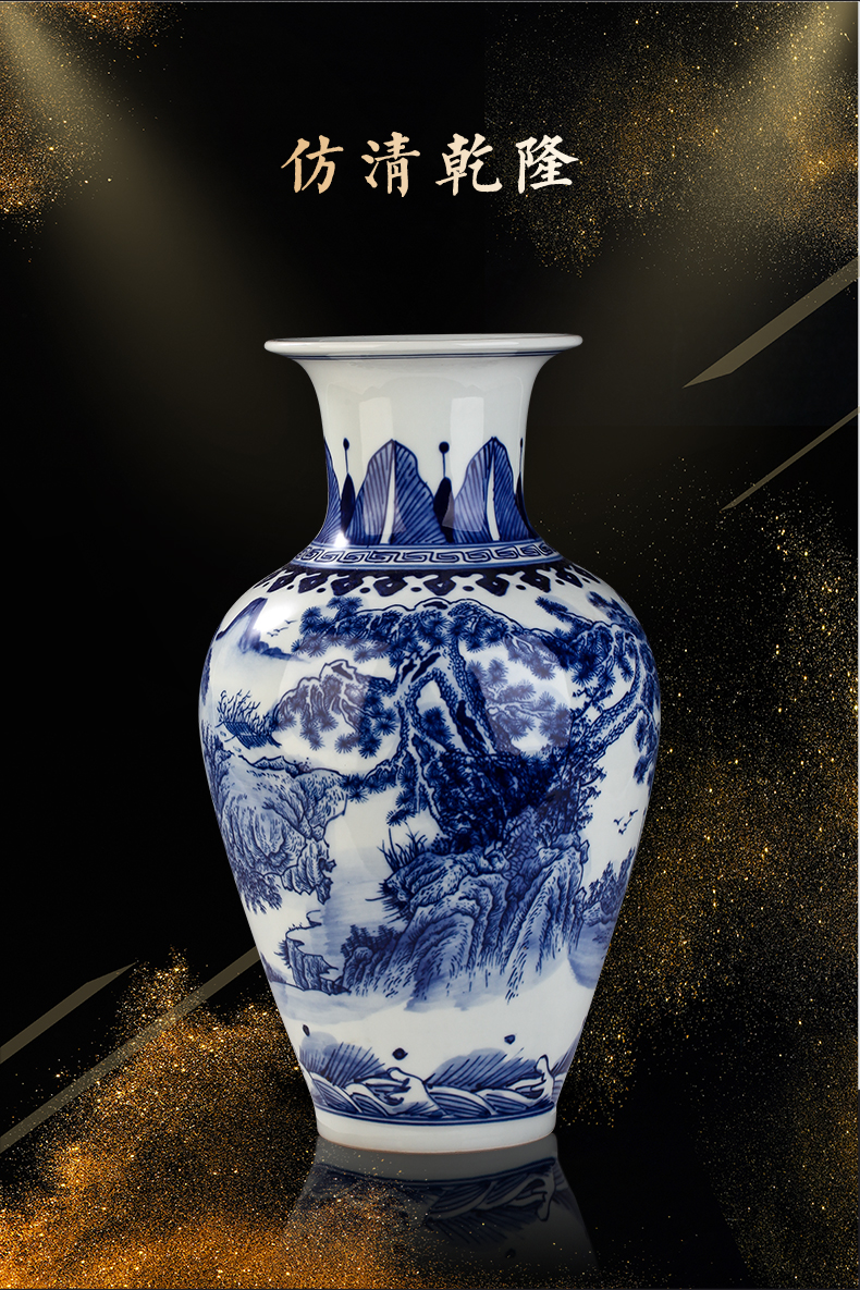Jingdezhen ceramics home sitting room adornment antique blue - and - white scenery of blue and white porcelain vase rich ancient frame wine furnishing articles