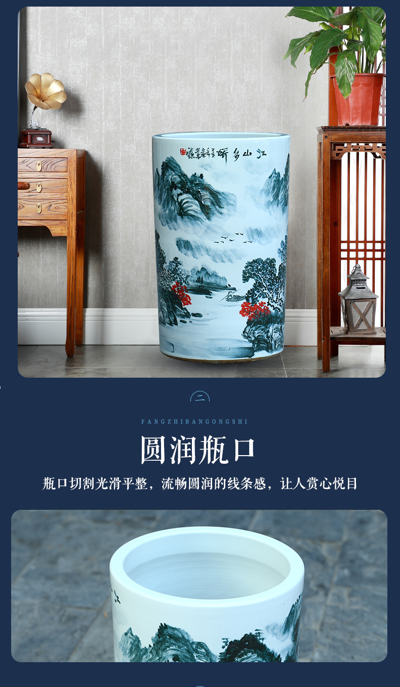 Jingdezhen ceramic hand - made scenery quiver landing place, a large vase painting and calligraphy calligraphy and painting scroll of cylinder cylinder