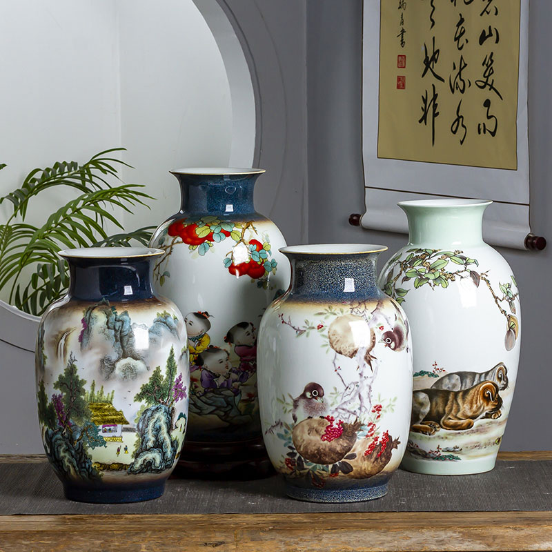 Jingdezhen ceramic vase hand - made vases, flower arrangement sitting room dried flowers, modern Chinese style household small ornament adornment