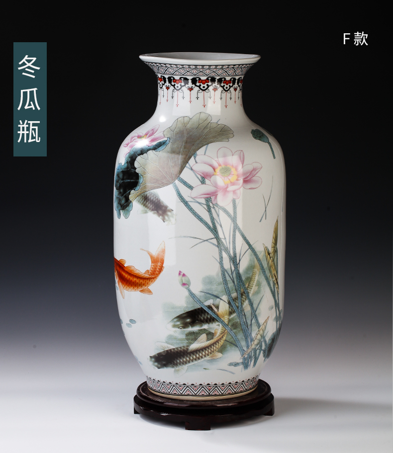 Jingdezhen ceramics powder enamel antique Chinese pine crane live idea gourd vase of large sitting room adornment is placed