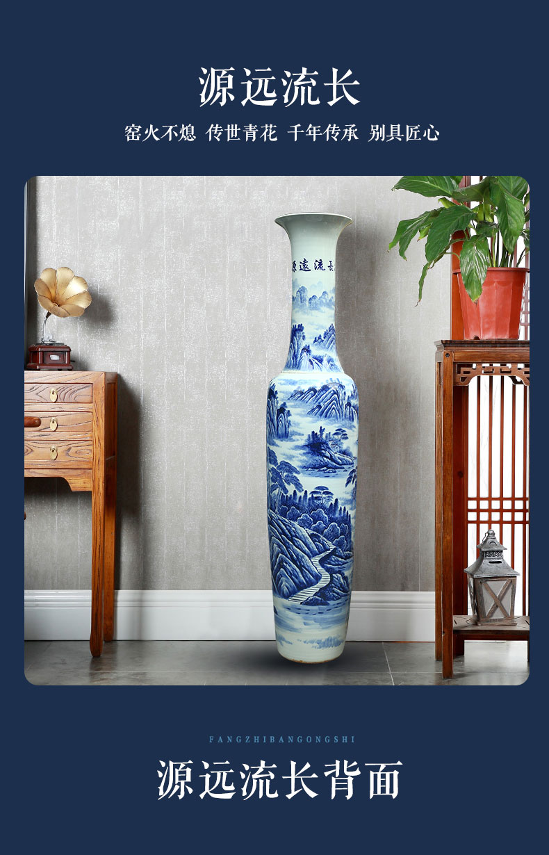 Jingdezhen blue and white landscape splendid ceramic hand - made pieces of large vase hotel villa decoration furnishing articles