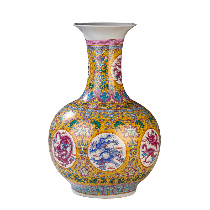 Jingdezhen ceramics desktop large vases, antique Chinese style living room furnishing articles enamel dragon grain tree