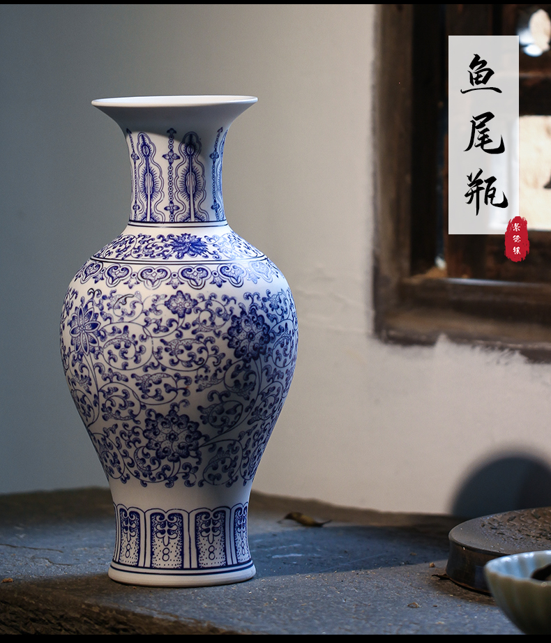 Jingdezhen Chinese unglazed ceramic thin foetus blue and white porcelain vase, the sitting room porch retro flower arranging TV ark, furnishing articles