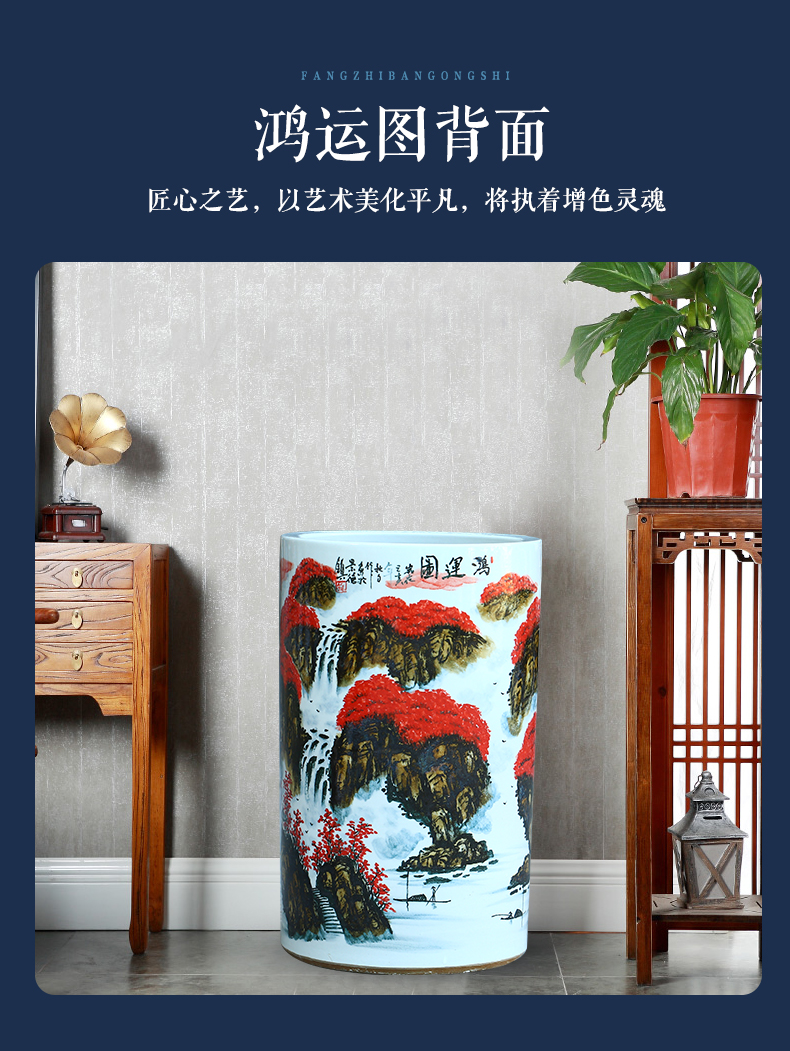 Jingdezhen ceramic hand - made scenery quiver landing place, a large vase painting and calligraphy calligraphy and painting scroll of cylinder cylinder