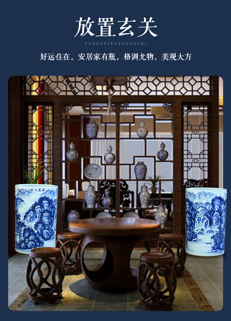 Jingdezhen ceramic hand - made scenery quiver landing place, a large vase painting and calligraphy calligraphy and painting scroll of cylinder cylinder