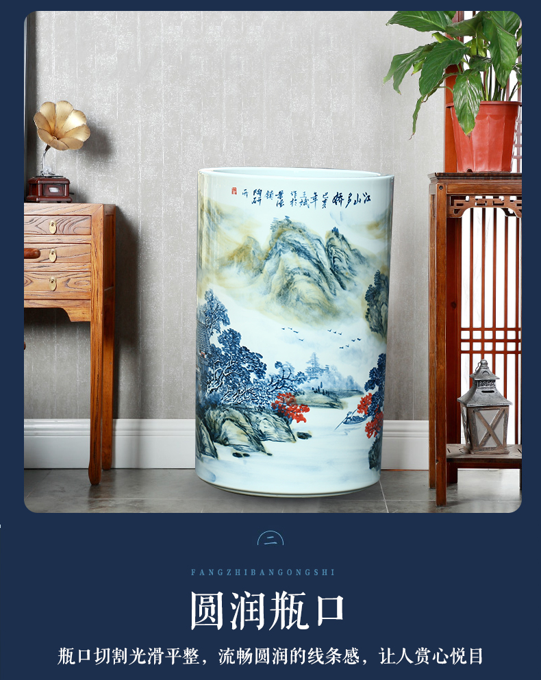 Jingdezhen ceramic hand - made scenery quiver painting and calligraphy scrolls cylinder sitting room ground vase study furnishing articles ornaments