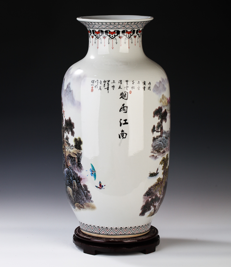 Jingdezhen ceramics powder enamel antique Chinese pine crane live idea gourd vase of large sitting room adornment is placed