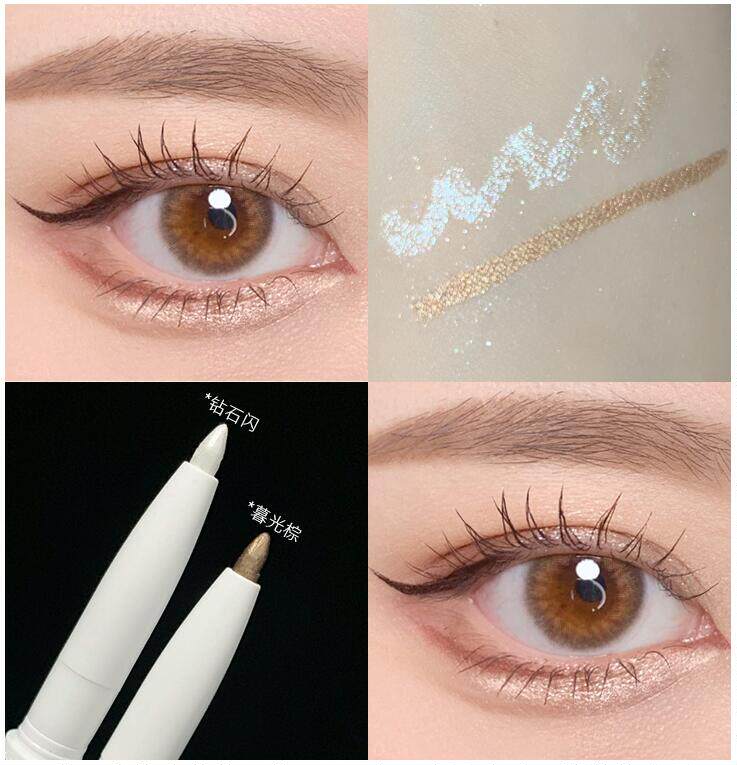 Double-headed reclining silkworm pen Pearlescent white Champagne Open inner corner highlight brightening eye makeup pen Innocent eye reclining silkworm stick