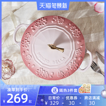 moltobella cherry blossom embossed enamel stew pot petal soup pot 25CM stew pot flat bottom seafood pot with glass drawer