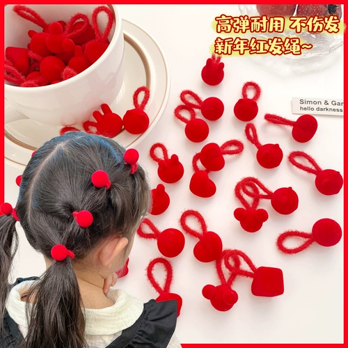 Красная детская резинка для волос, эластичный безвредный аксессуар для волос, не повреждает волосы