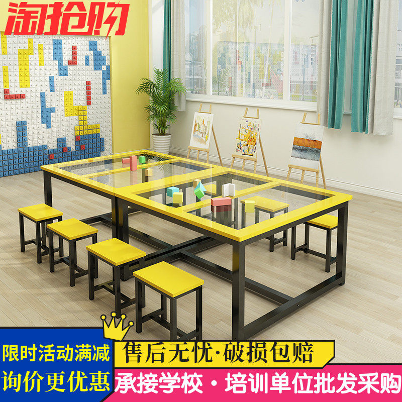 Glass Kindergarten Painting Table Fine Art Table Students Tutoring Training Table And Chairs Handmade Drawing Room Solid Wood Children Table