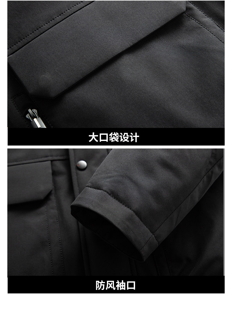 雅鹿 男士中长加厚款 狐狸毛领羽绒服 90%鹅绒 图8