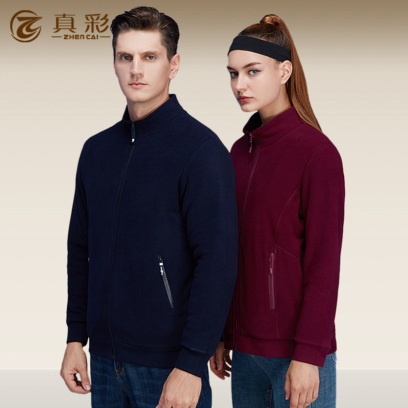 True color high-necked long-sleeved thermal top one-piece four-layer thickened 100% sheep wool padded casual sports cardigan winter