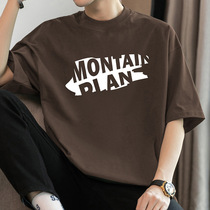 Shandong Qingdao Jimo 260g American heavyweight cotton mens round neck tops loose trendy printed t-shirt pure cotton