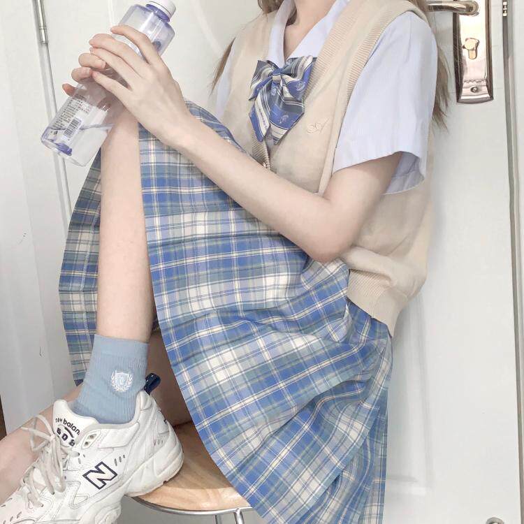Kasuga (drinking spring water) spot original blue dress jk uniform dress Orthodox pleated girl fresh College
