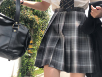 Kasuga (Wuji) spot original creative dress black Gray jk uniform dress Orthodox female pleated short leather buckle