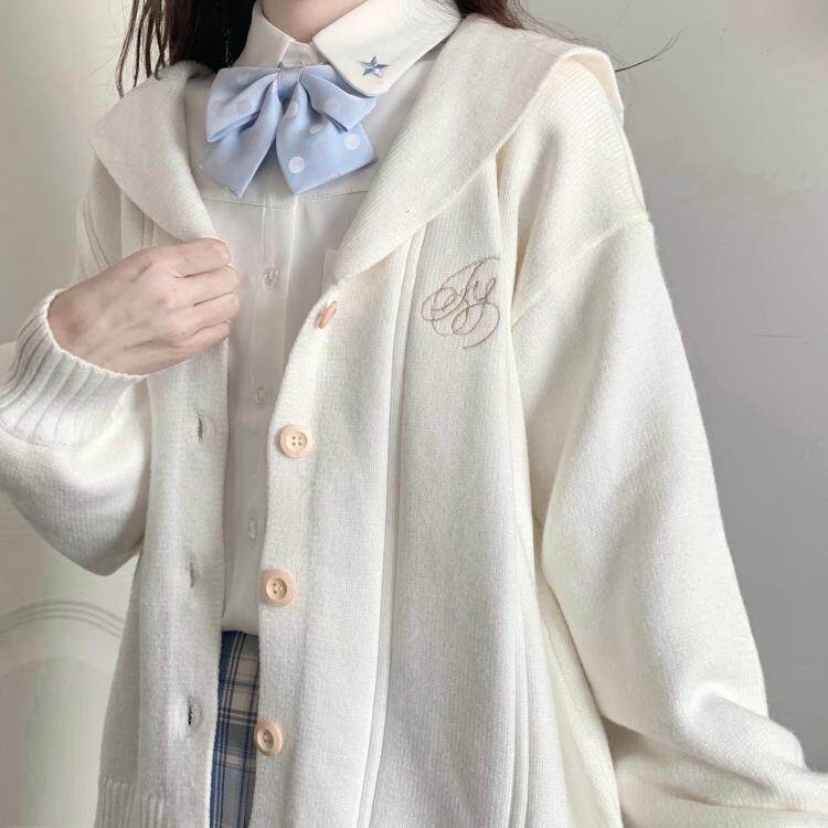Kasukabe (Junyu Academy) navy collar sweater white chest embroidery jk uniform matching cardigan original