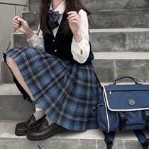 Kasugabe (Tsumoto women) original dark blue wool plaid skirt jk uniform orthodox autumn and winter school supply is excellent