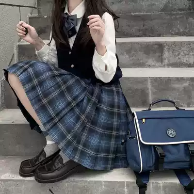 Kasuga (Tsumoto Women) original dark blue wool grid skirt jk uniform Orthodox autumn and winter school supply