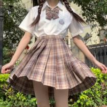 Kasugabe (scorched milk tea) spot original brown plaid skirt jk uniform orthodox girl pleated excellent autumn and winter