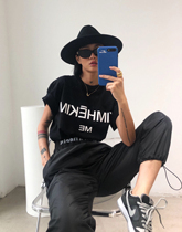 KIMHEKIM Love T-shirt 2021 early spring new letter short sleeve ins men and women with Tide brand half sleeve