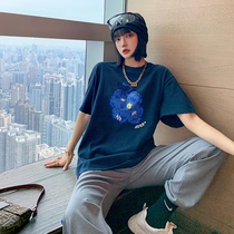 Correct version ader short sleeve AE small blue flower embroidery short sleeve T-shirt female loose Korean version ader error top