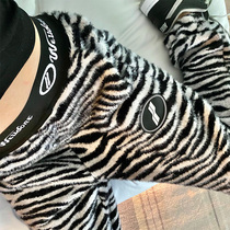 we11done zebra pattern thickened mohair casual pants women loose toe slim sports pants