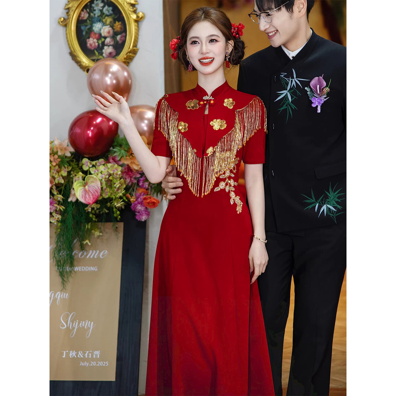 New Chinese-Style Wedding Dress for the Bride 2026 New High-End Elegant Wedding Attire for the Return Home Ceremony and Engagement, Red Sleeveless