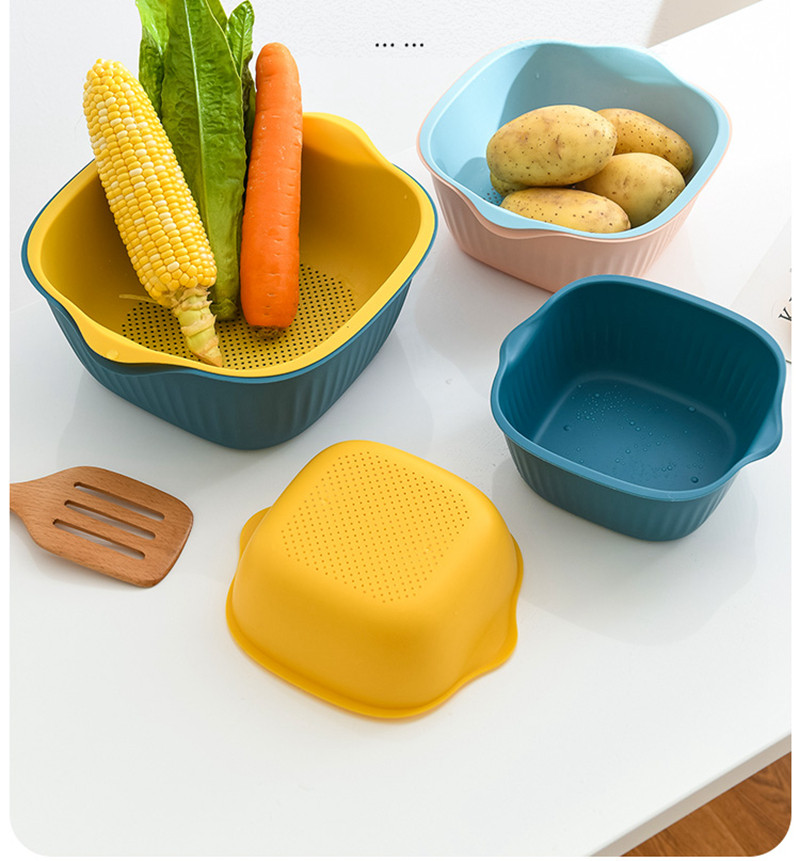 Wash Vegetable Basket Drain Basket Double Hollowed-out Plastic Suit Wash Fruit Big Nordic Creative Kitchen Household Water Fruit Basket