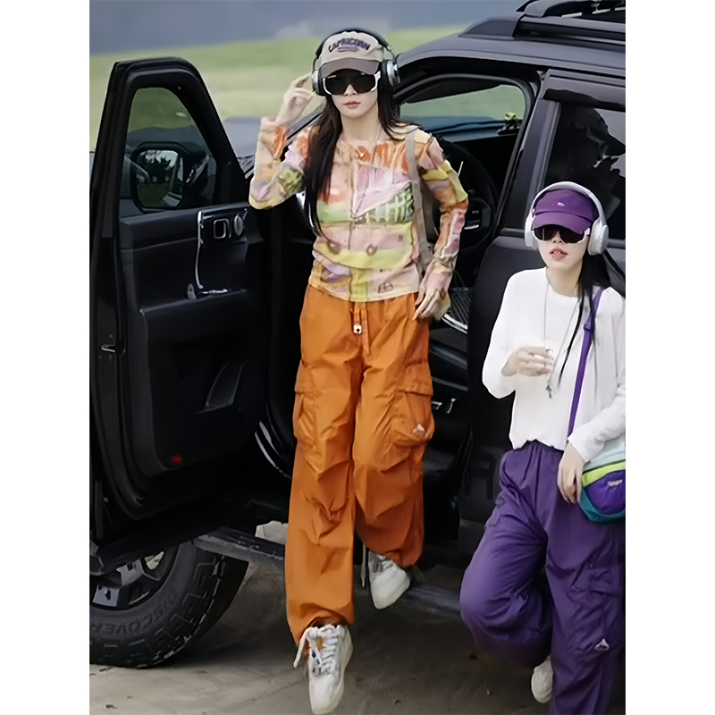 Hiking Clothing Set for Women, Early Autumn Thin Style, Fashionable and Stylish, Age-Reducing, Sun-Protective Shirt, Workwear Wide-Leg Pants Two-Piece Set