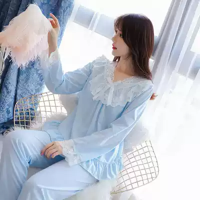 Pajamas women spring, summer, autumn and winter cotton long sleeves Korean version of loose sweet cute home clothes Winter Princess set