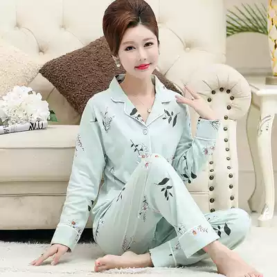 Spring and autumn middle-aged and elderly cotton pajamas women long sleeve large size women cotton mother thick old man home clothing set