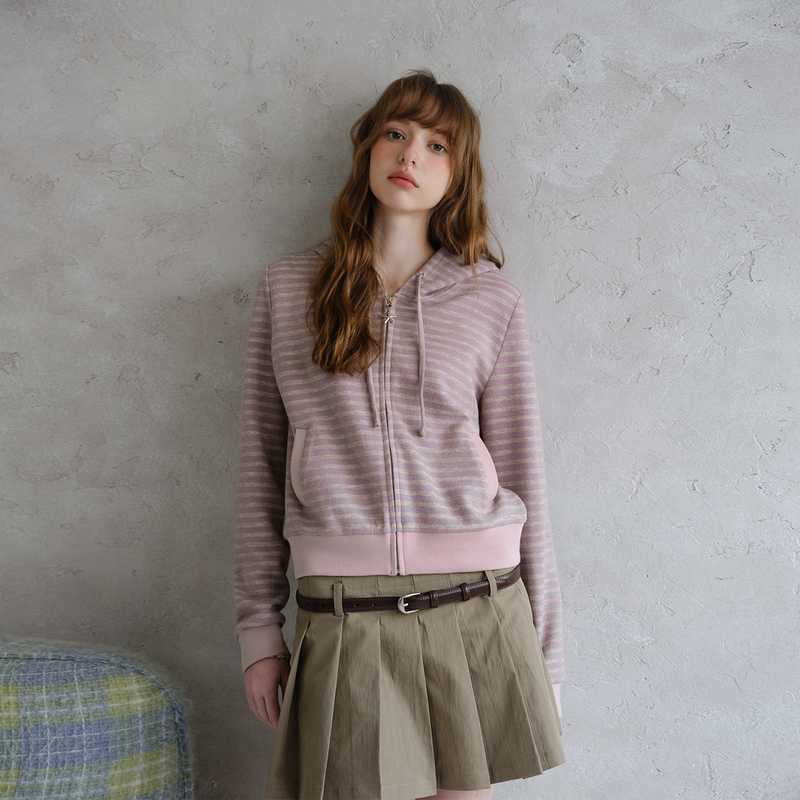 Amweird 26Ss “Sunset and Starry Sky” Striped Hooded Casual Zipper Slim Fit Sweatshirt Jacket Spring Women