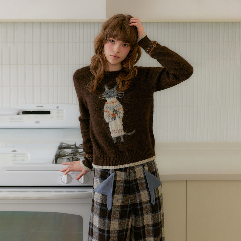 Amweird 25Aw “Fair Isle Kitten” Jacquard Autumn and Winter Wool Blend Knitted Slim-Fit Fair Isle Sweater