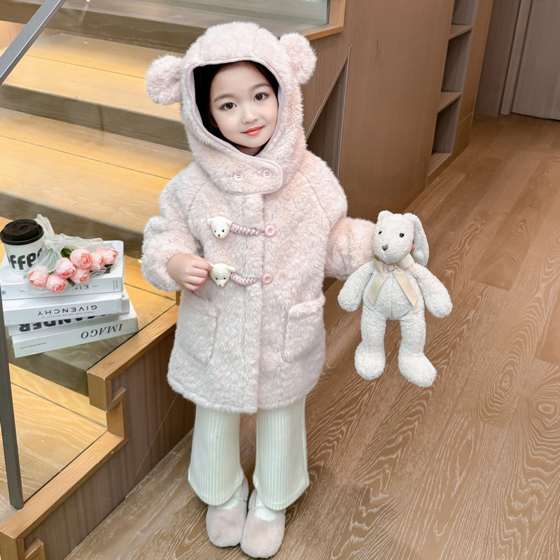 Girls' Winter Coat 2025 New Style Children's Fleece-Lined Thickened Teddy Bear Fur Coat Baby Winter Warm Clothing