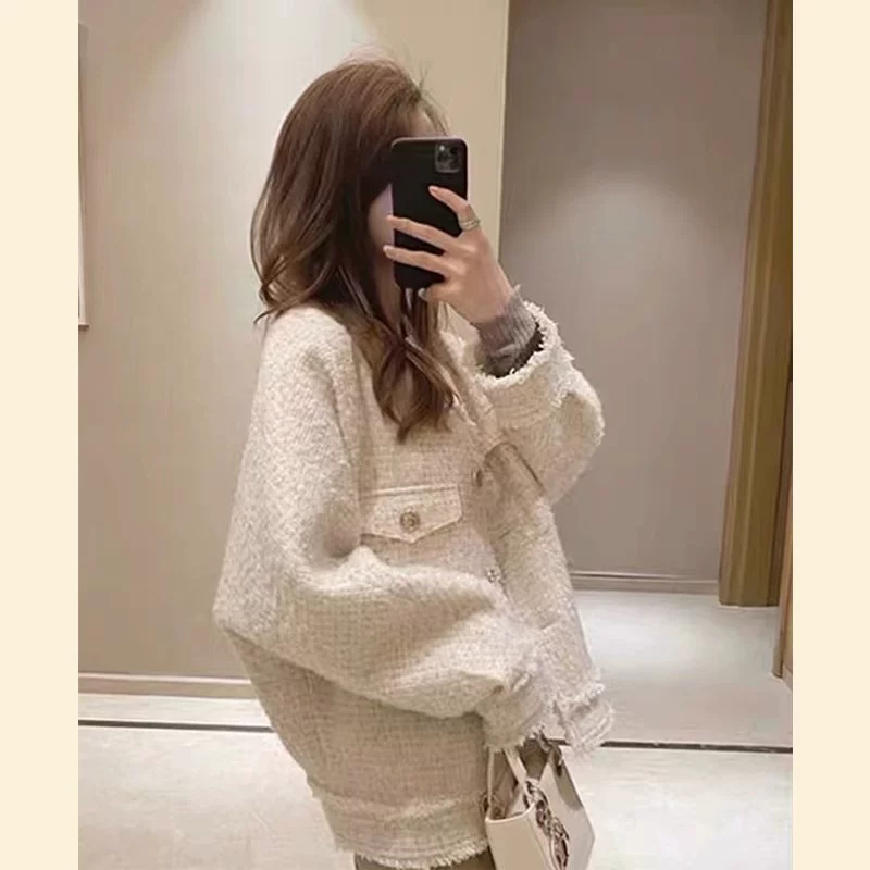 Beige autumn jacket, Chanel style, high-quality style