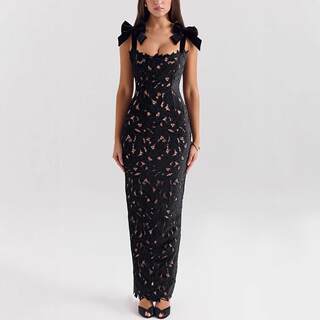 2025 European and American Spring and Summer New Style Lace Bow Hip-Hugging Skirt Casual Vacation Party Dress for Women