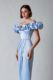 High-quality light blue ruffled one-shoulder high slit dress Valentine's Day birthday graduation party dress